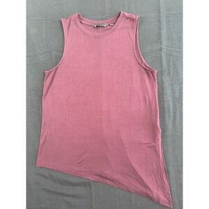 Athleta Womens Asymmetrical Hem Tank Top Burgundy Plum Sleeveless Knit Shirt M